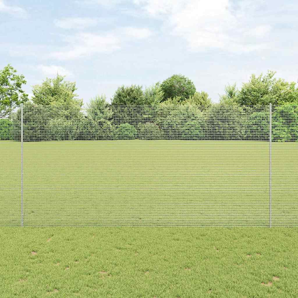 Zaun Mit Pfosten Silber 1,5 X 25 M Stahl