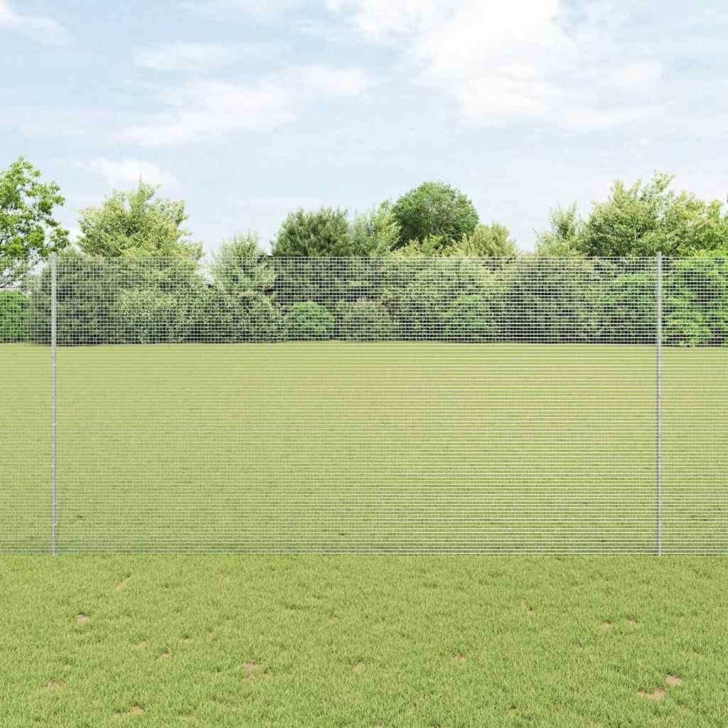 Zaun Mit Pfosten Silber 1,6 X 50 M Stahl
