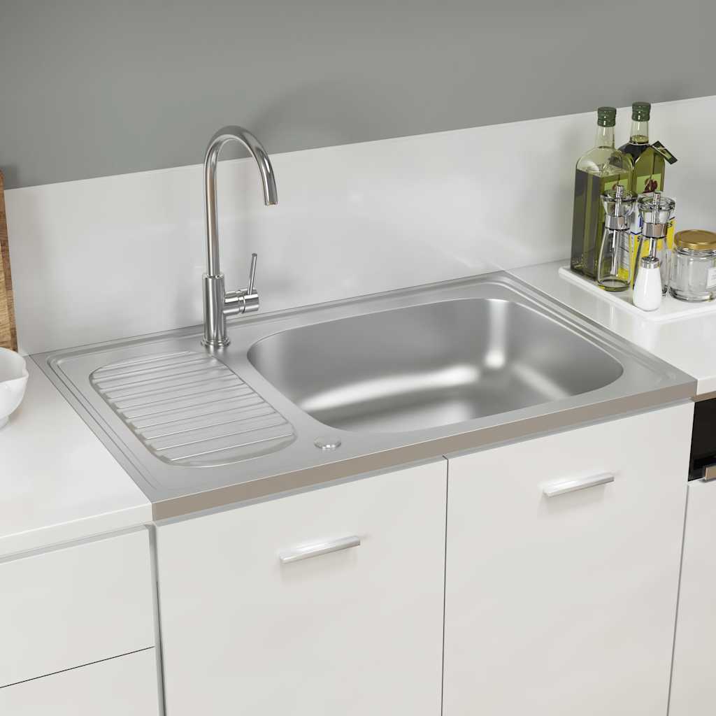 Spüle Mit Abtropffläche Set Silbern 800x500x155 Mm Edelstahl