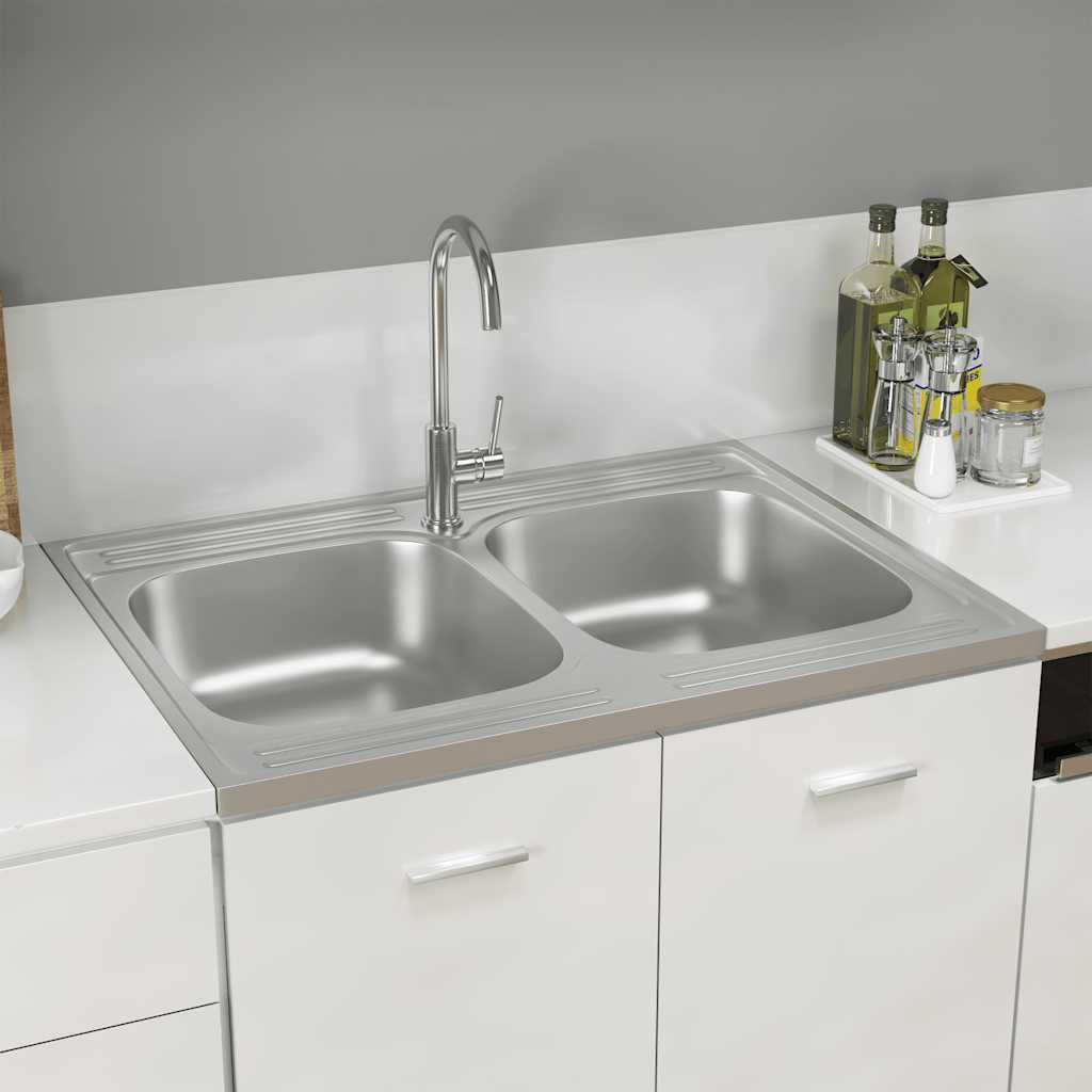 Doppelspüle Silbern 800x600x155 Mm Edelstahl