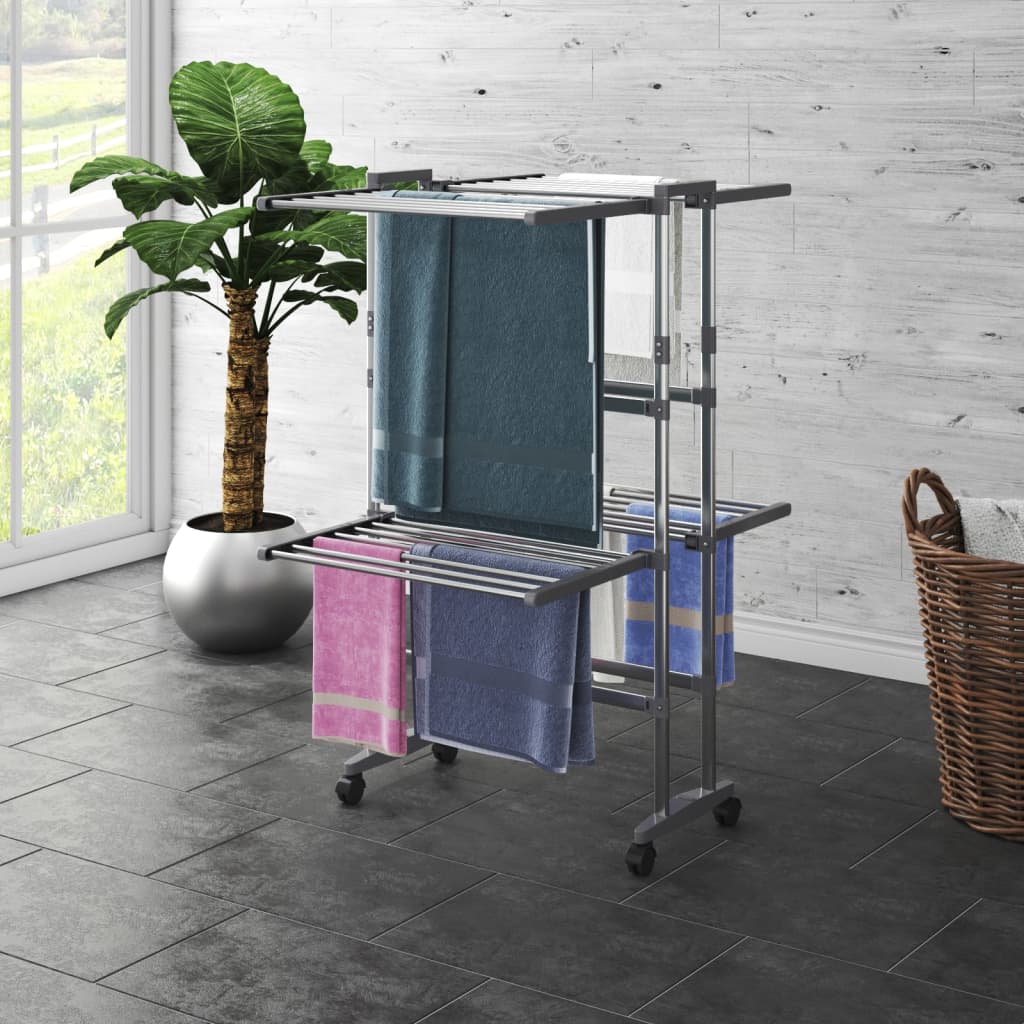Wäscheständer 2 Etagen Mit Rollen Silbern 60x70x106 Cm