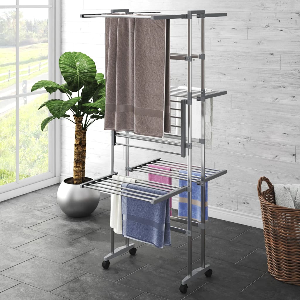 Wäscheständer 3 Etagen Mit Rollen Silbern 60x70x129 Cm