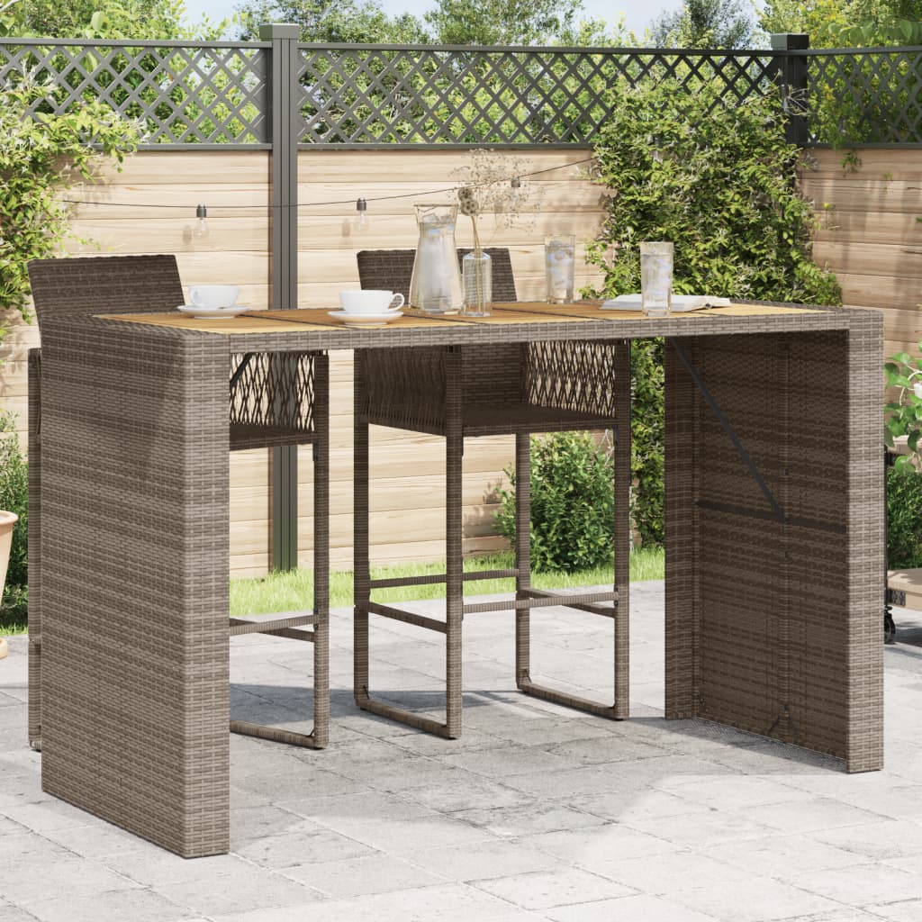 Garten-bartisch Mit Holzplatte Grau 185x80x110 Cm Polyrattan
