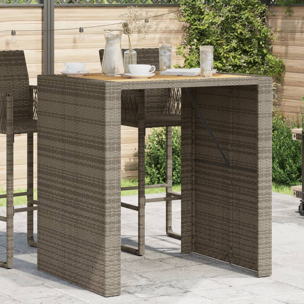 Garten-bartisch Mit Holzplatte Grau 105x80x110 Cm Polyrattan
