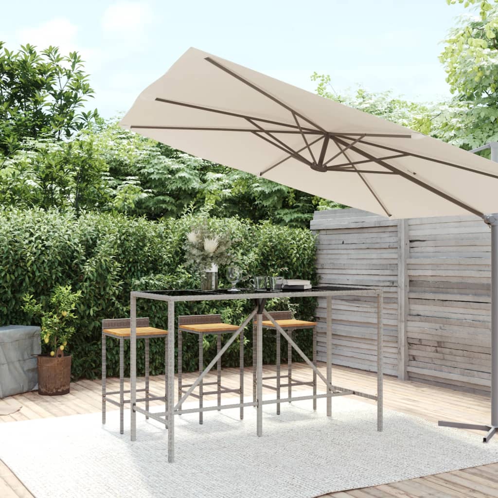 Bartisch Mit Glasplatte Grau 180x70x110 Cm Poly Rattan