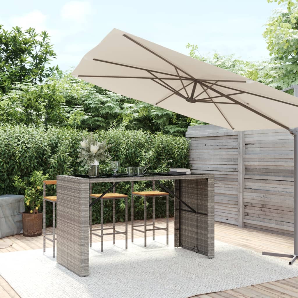 Bartisch Mit Glasplatte Grau 185x80x110 Cm Poly Rattan