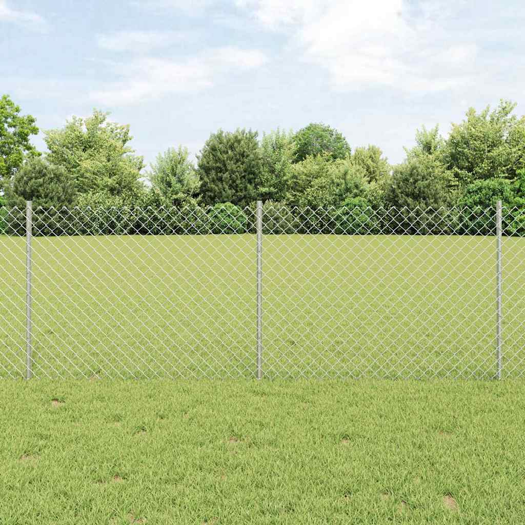 Zaun Mit Pfosten Silber 0,8 X 25 M Stahl