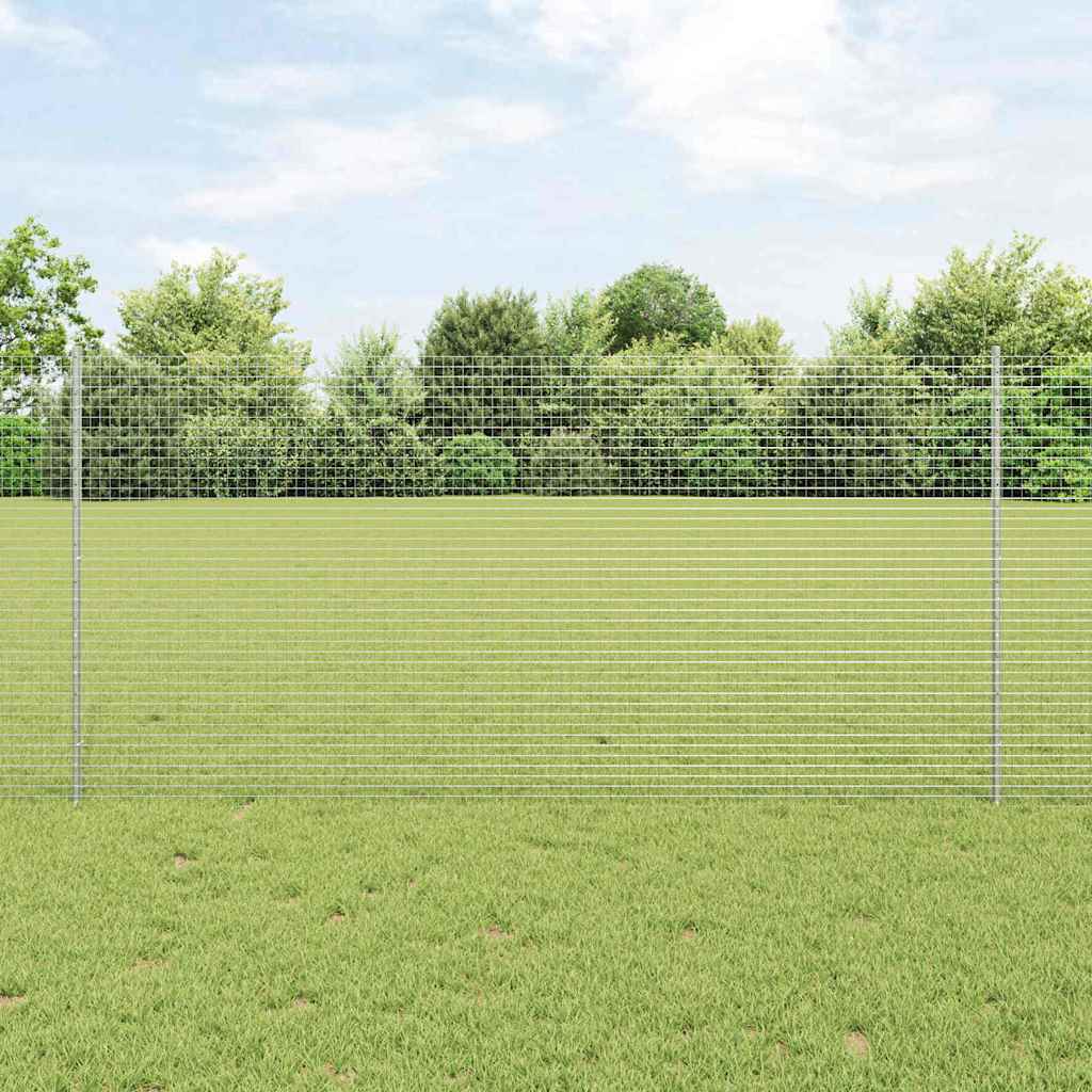 Zaun Mit Pfosten Silber 1,2 X 50 M Stahl