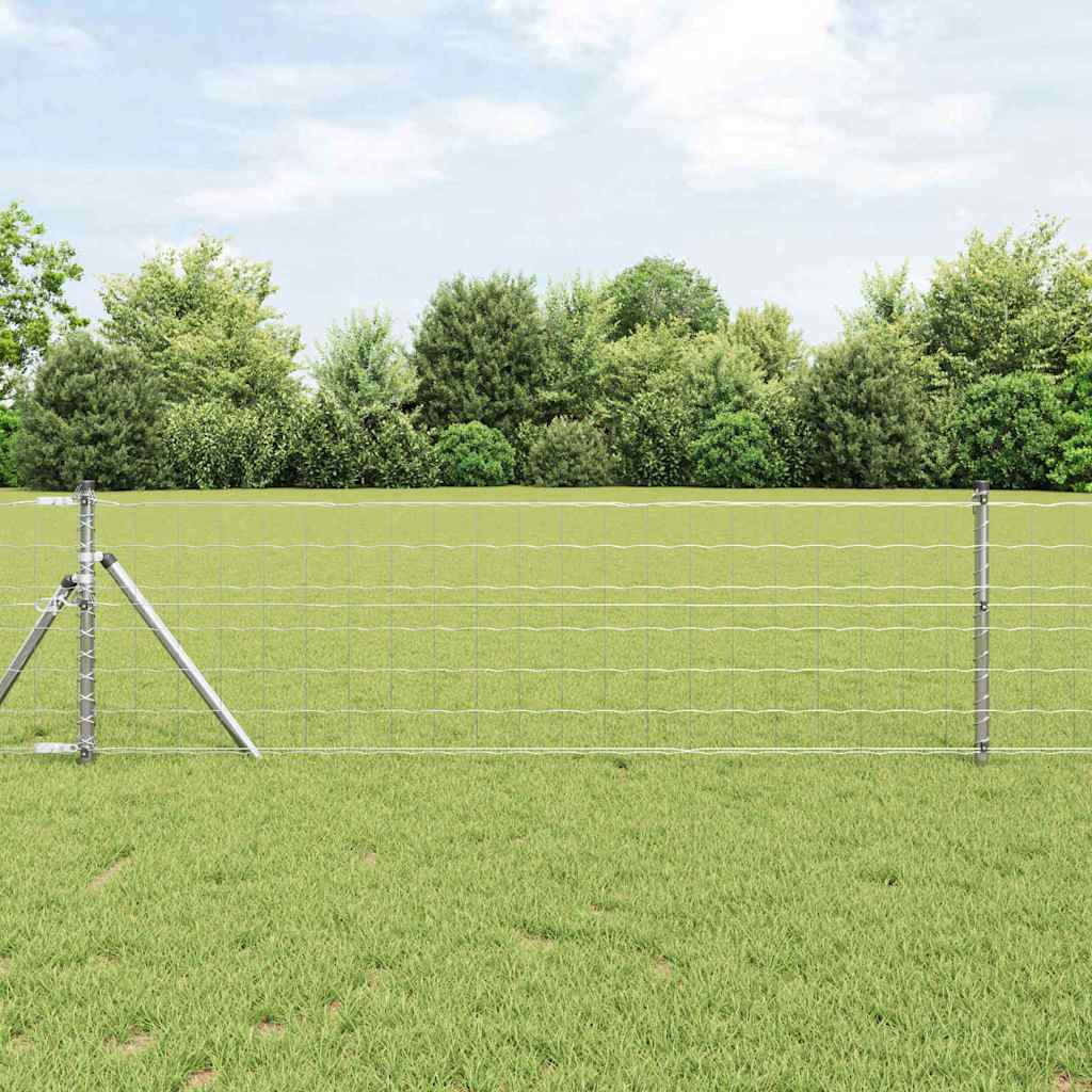 Zaun Mit Pfosten Silber 0,6 X 50 M Stahl Und Pvc