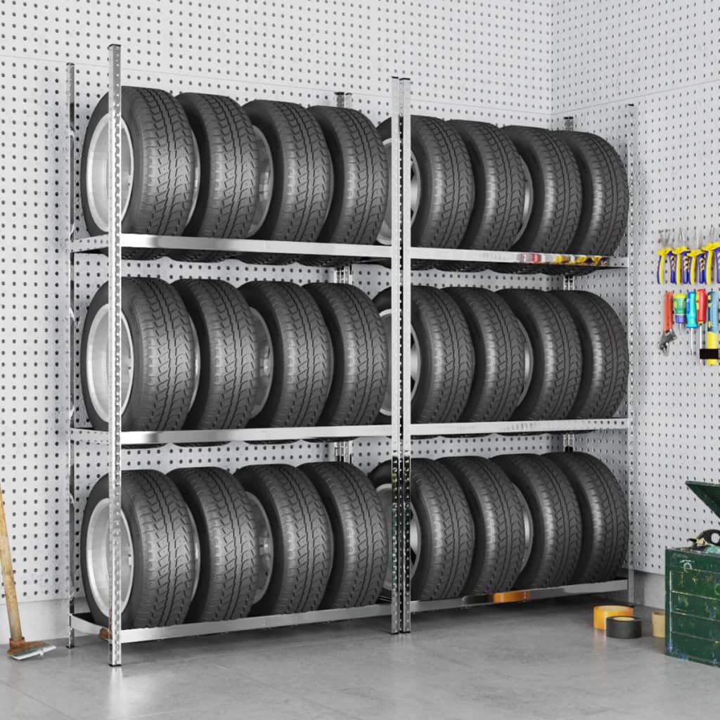 Reifenregale Mit 3 Böden 2 Stk. Silbern 110x40x200 Cm Stahl