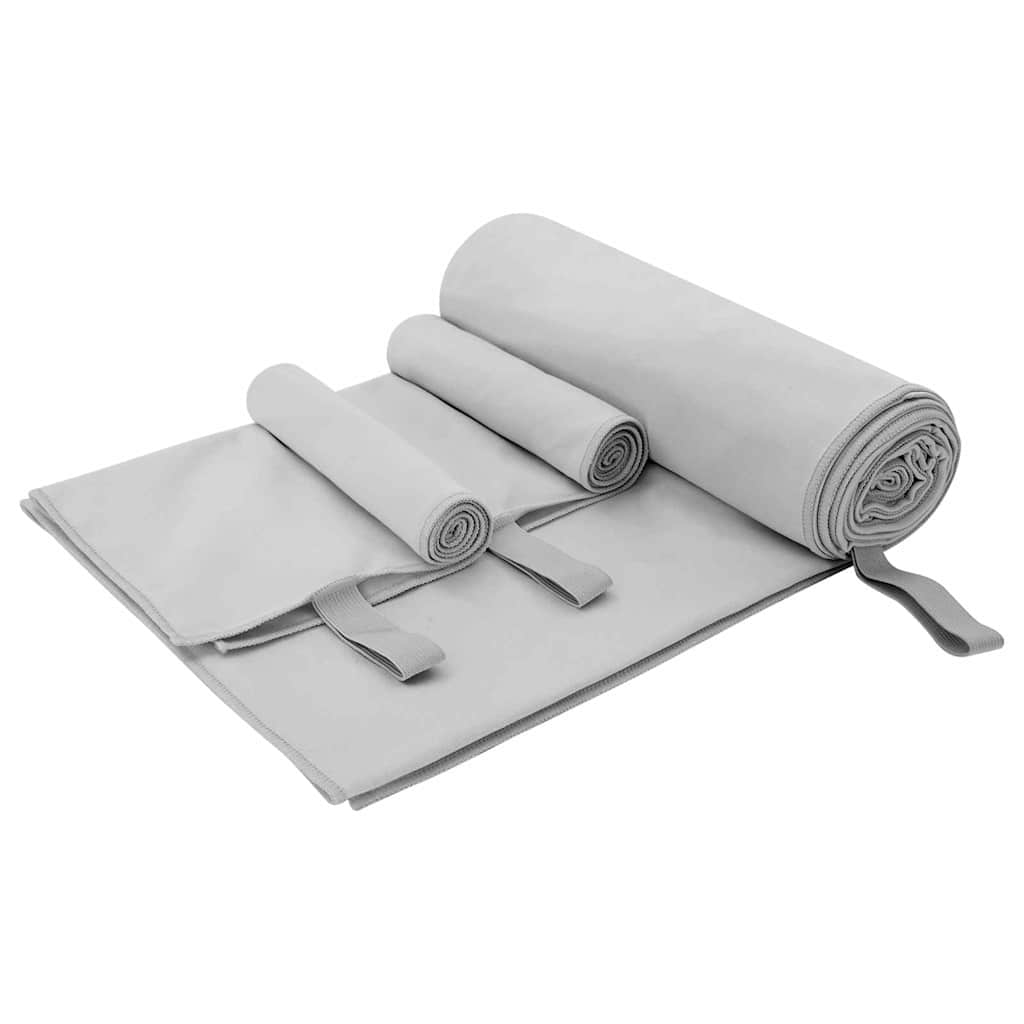 Sporthandtuch Set 3 Pcs Grau Polyester Und Polyamid