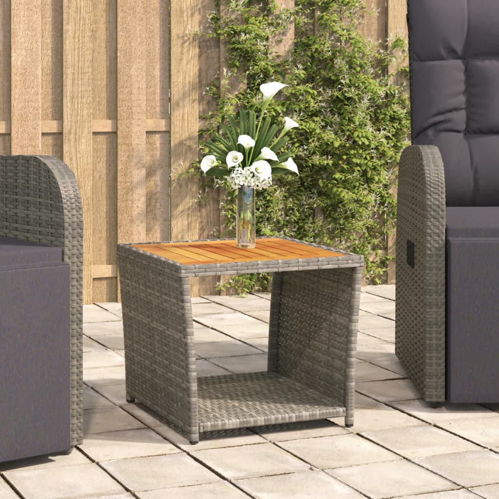 Beistelltisch Mit Holzplatte Grau Poly Rattan & Akazienholz
