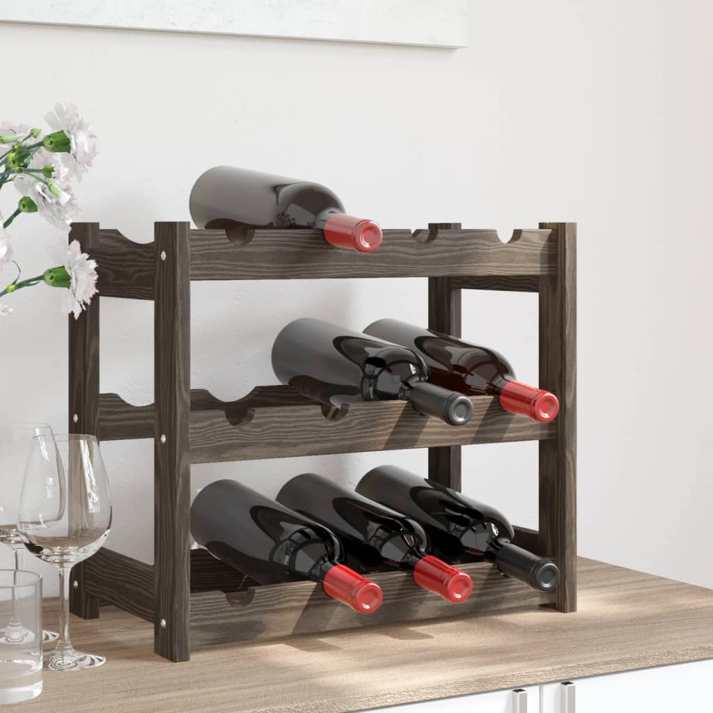 Weinregal Für 12 Flaschen Grau Massivholz Kiefer