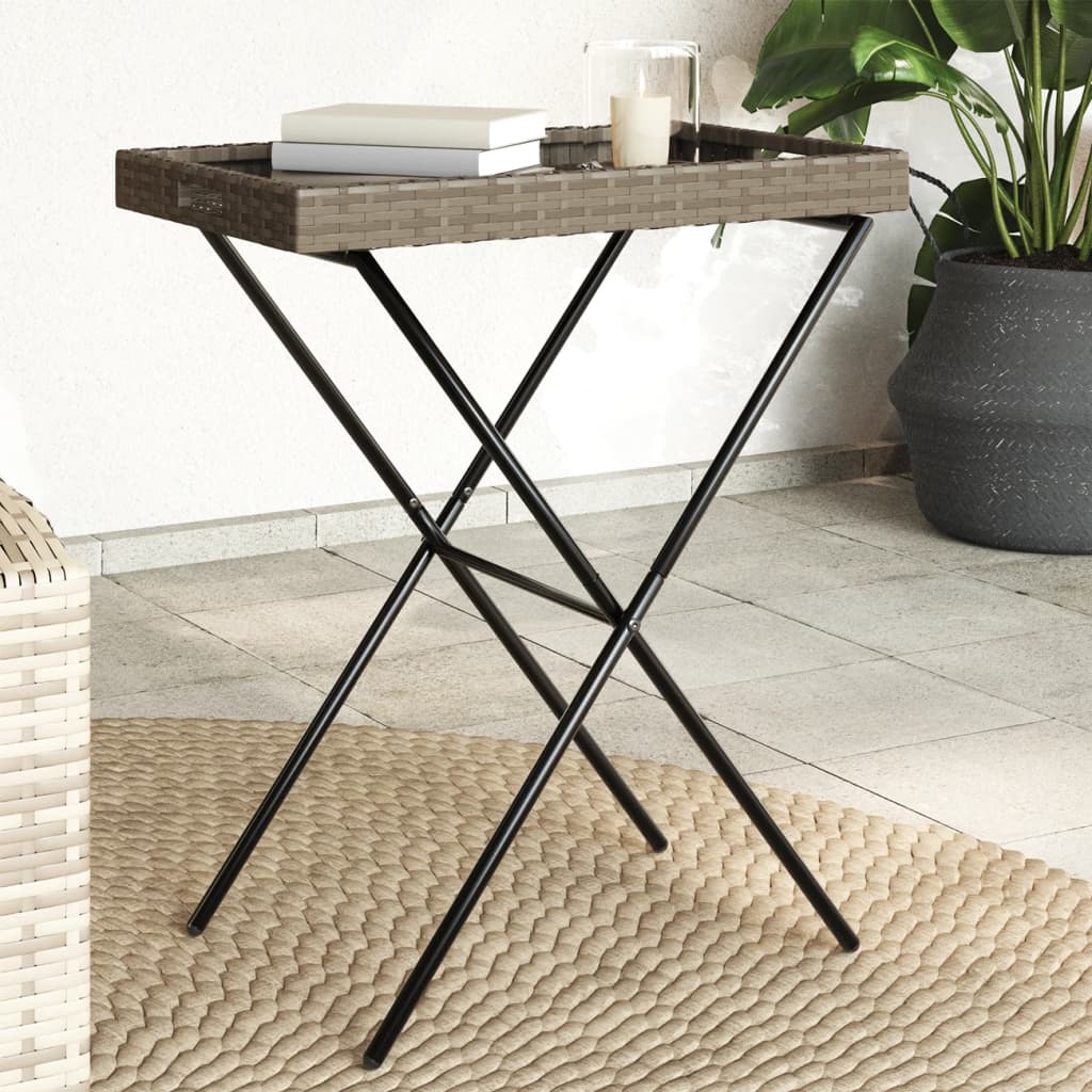 Tabletttisch Klappbar Grau 65x40x75 Cm Poly Rattan