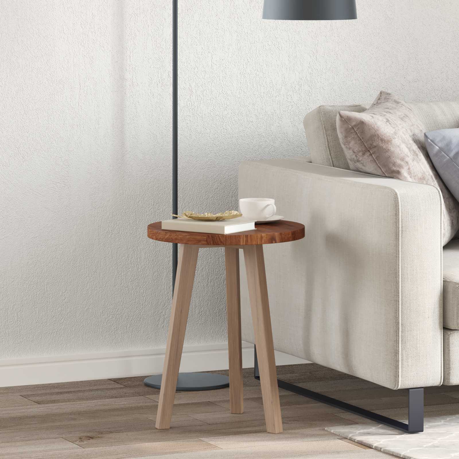 Tischplatte Hellbraun Ø 40 X 2,5 Cm Massivholz Eiche