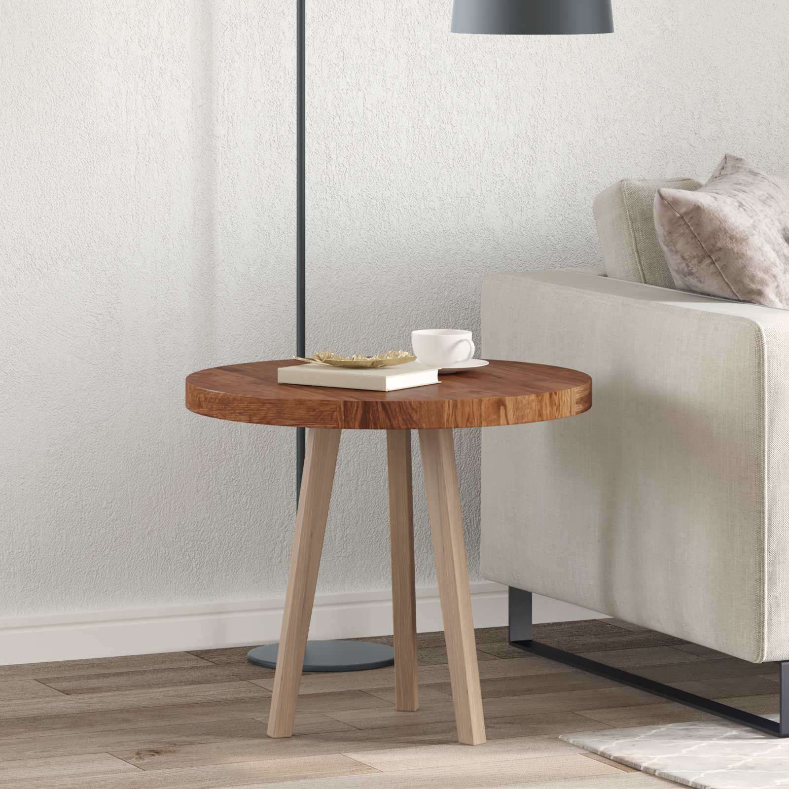 Tischplatte Hellbraun Ø 60 X 4 Cm Massivholz Eiche