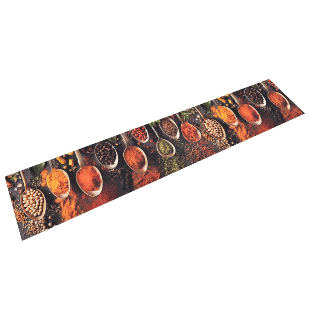 Küchenteppich Waschbar Löffel & Gewürze 60x300 Cm Samt