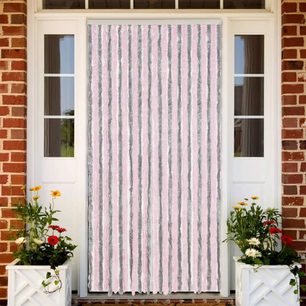 Fliegenvorhang Silbergrau Und Rosa 118x220 Cm Chenille