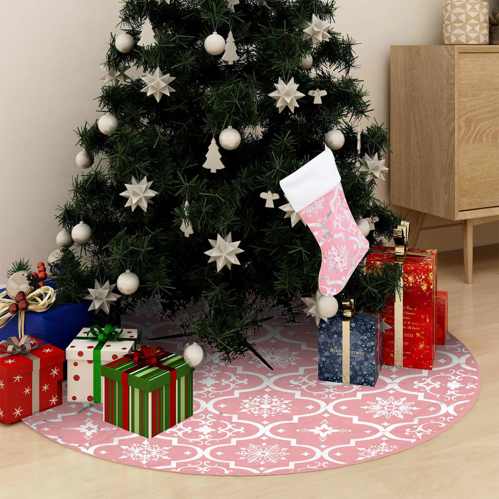 Luxus-weihnachtsbaumdecke Mit Socke Rosa 150 Cm Stoff