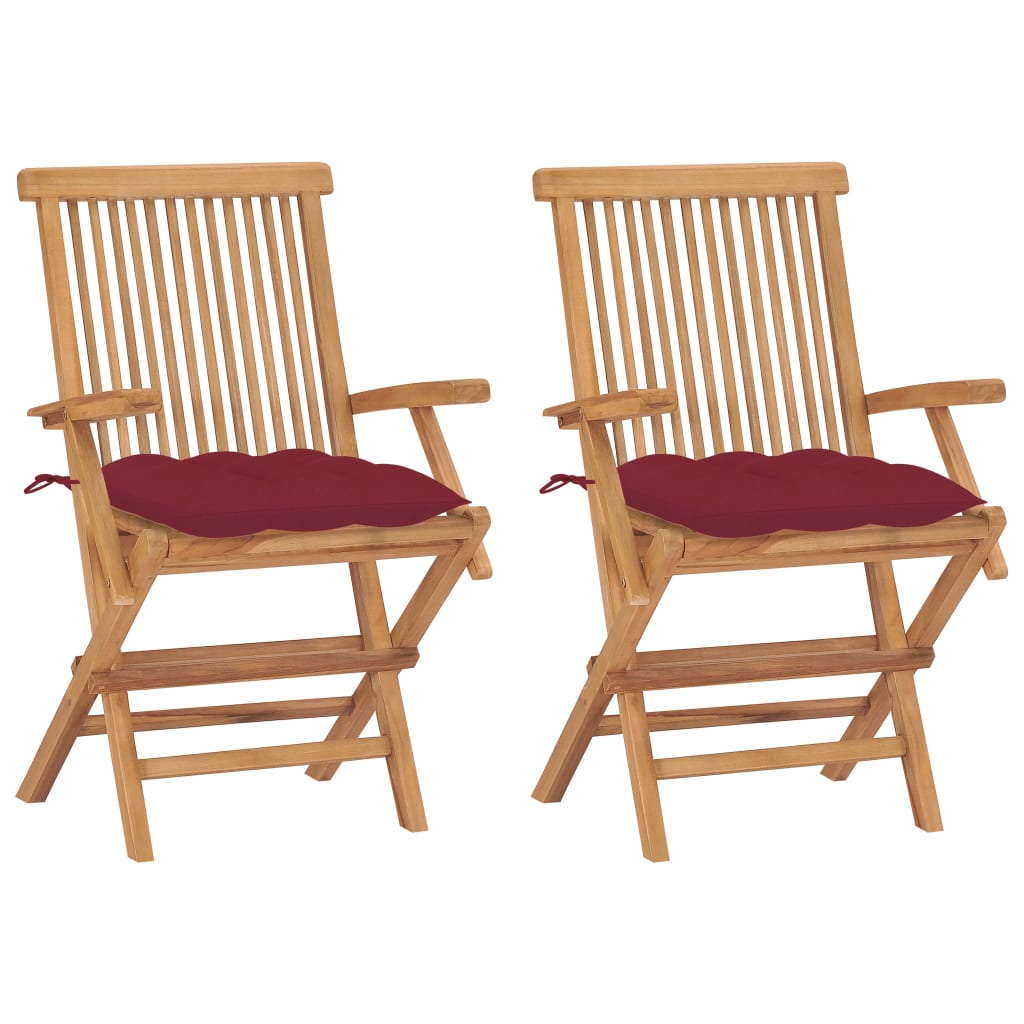 Gartenstühle Mit Weinroten Kissen 2 Stk. Massivholz Teak