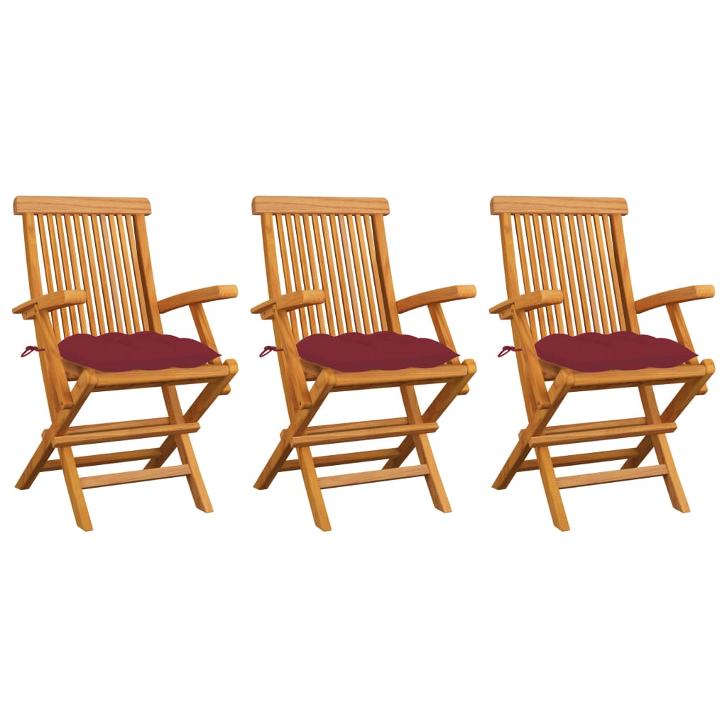 Gartenstühle Mit Weinroten Kissen 3 Stk. Massivholz Teak