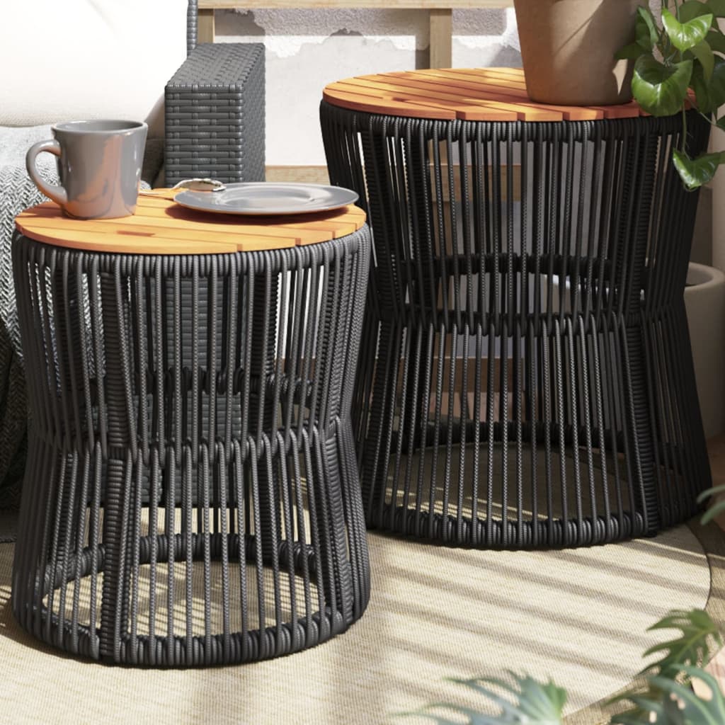 Garten-beistelltische 2 Stk. Mit Holzplatte Schwarz Poly Rattan
