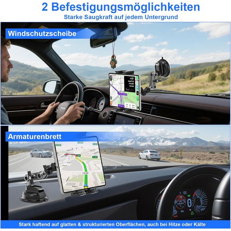 Autohalterung Für Tablets, Ipads, Armaturenbrett Und Windschutzscheibe, 360° Drehbar, Mit Starkem Saugnapf, Für Ipad/galaxy-tablets Und Mobiltelefone Von 4,7 Bis 12,9 Zoll