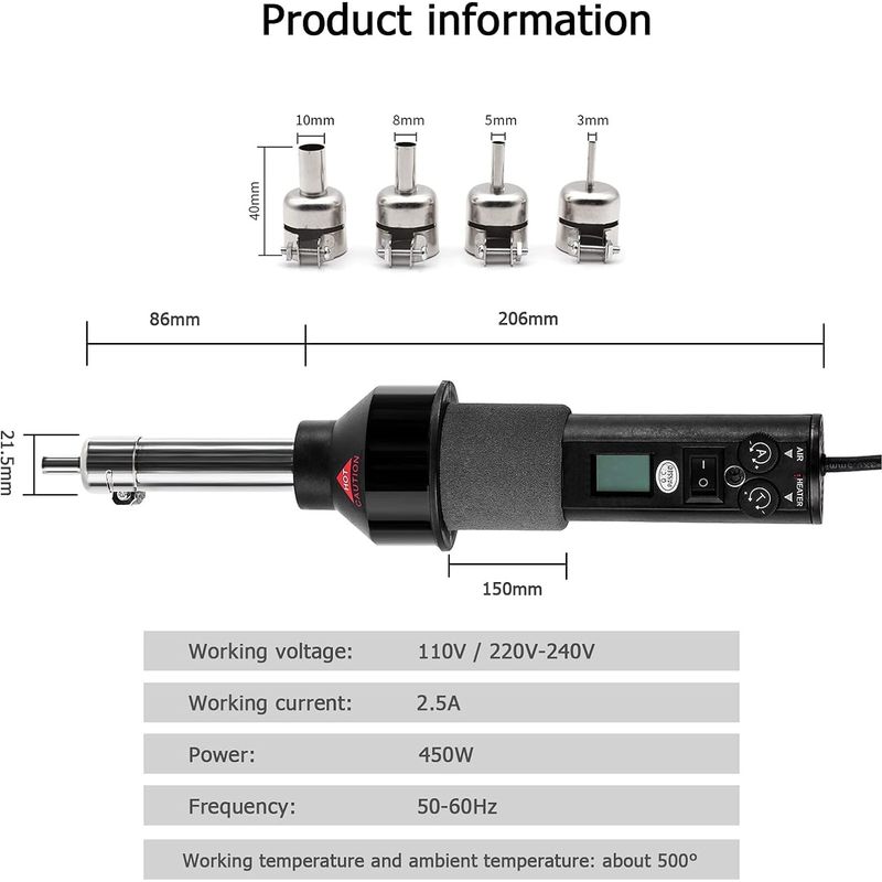 Heißluftstation, Hdpe-löten, Polyethylen-löten, 450 W, 220 V, Einstellbare Elektronische Heißluftpistole Mit Lcd-display, Entlötstation