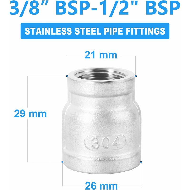 1 Stück 304 Edelstahl-rohrverschraubung, 3/8" X 1/2" Bsp-reduzierstück (innengewinde)