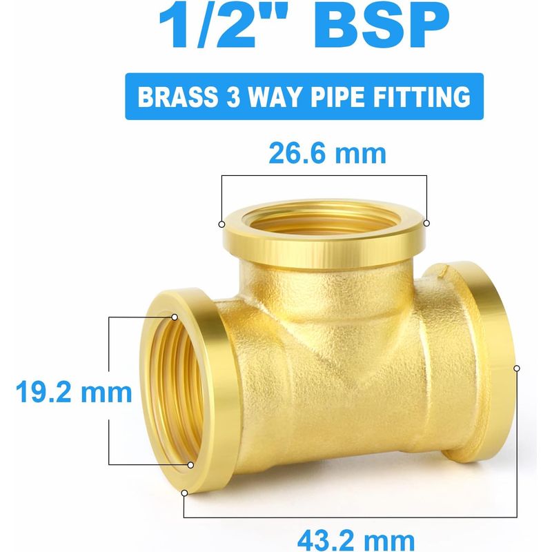 2 Stück 1/2" Bsp Messing-innengewinde 3-wege-t-förmige Rohrverbinder, Geeignet Für Rohrverbindungen