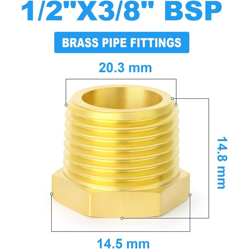 Stück 3/8" Bsp Innengewinde Auf 1/2" Bsp Außengewinde Reduzierstück Aus Messing Mit Sechskant-gewindeanschluss