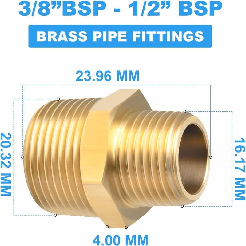 Zweiteiliges Messing-rohrverbindungsstück, Reduzier-sechskantverschraubung, 1/2" X 3/8" Bsp-außengewinde-kupplungsverbinder Für Wasser/öl/gas