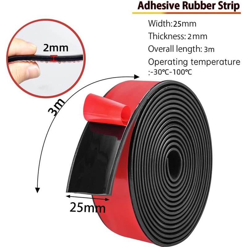 Selbstklebender Gummistreifen 40 Mm X 2 Mm X 3 M, Selbstklebende Gummirolle Für Fugen, Bodenschutz, Antivibration, Antirutschen (25 Mm (b) X 2 Mm (t) X 3 M (l))