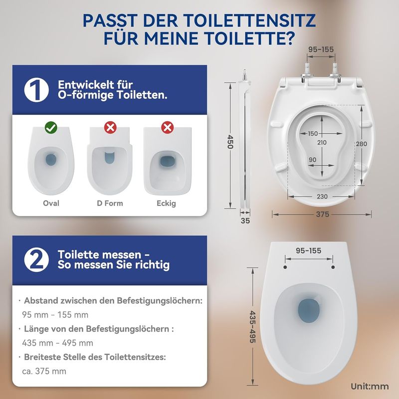 Wc-sitz Mit Integriertem Kindersitz, Ovaler Wc-sitz Aus Duroplast, Antibakteriell Und Uv-beständig, Automatisches Absenksystem, Einfache Montage Mit Schablone