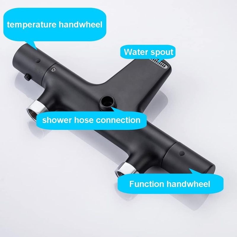 Thermostatische Wasserfall-badewannenarmatur, Messing-duschmischer Mit 2 Funktionen, 40 °c Thermostat-badewannenarmatur Für Badezimmer, Schwarz