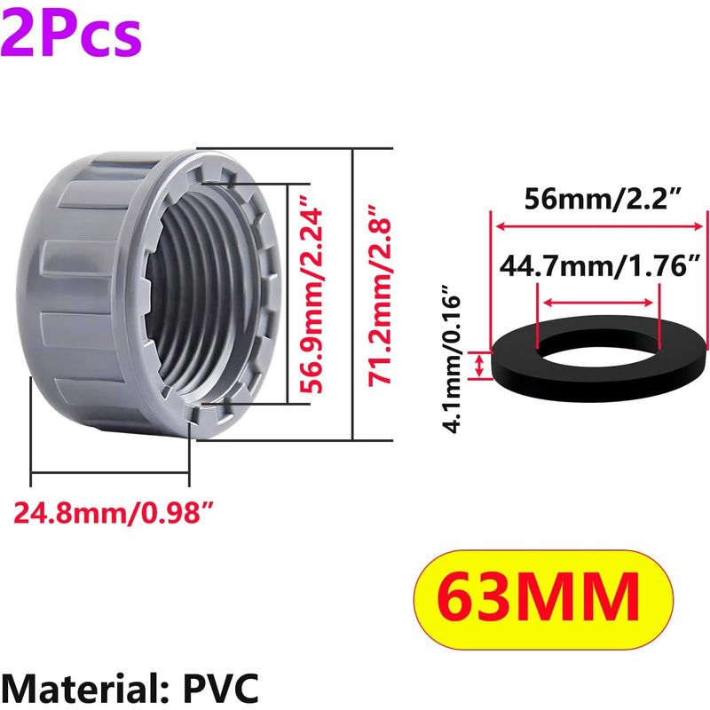 2-teilige Pvc-rohrendkappe, 63-mm-rohrkappe, Gewindestopfen, Pvc-stopfen Für Wasserrohre, Mit Unterlegscheibe