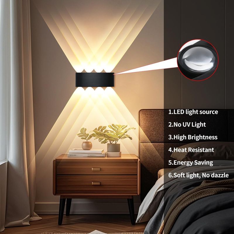 Moderne Led-wandleuchte, 8 W, 3000 K Warmweiß, Für Innen- Und Außenbereich, Nach Oben Und Unten Gerichtet, Ip65 Wasserdicht, Schwarze Wandleuchte Für Schlafzimmer, Flur, Wohnzimmer, Treppenhaus, 2 Stü