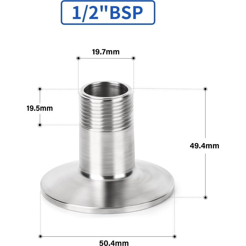 2 Stück 1,5" Tri Clamp Auf 1/2" Bsp Außengewinde Sanitärverschraubung In 304 Edelstahl-klemmring-außendurchmesser 50,5 Mm Anschluss Für Heimbrauerei