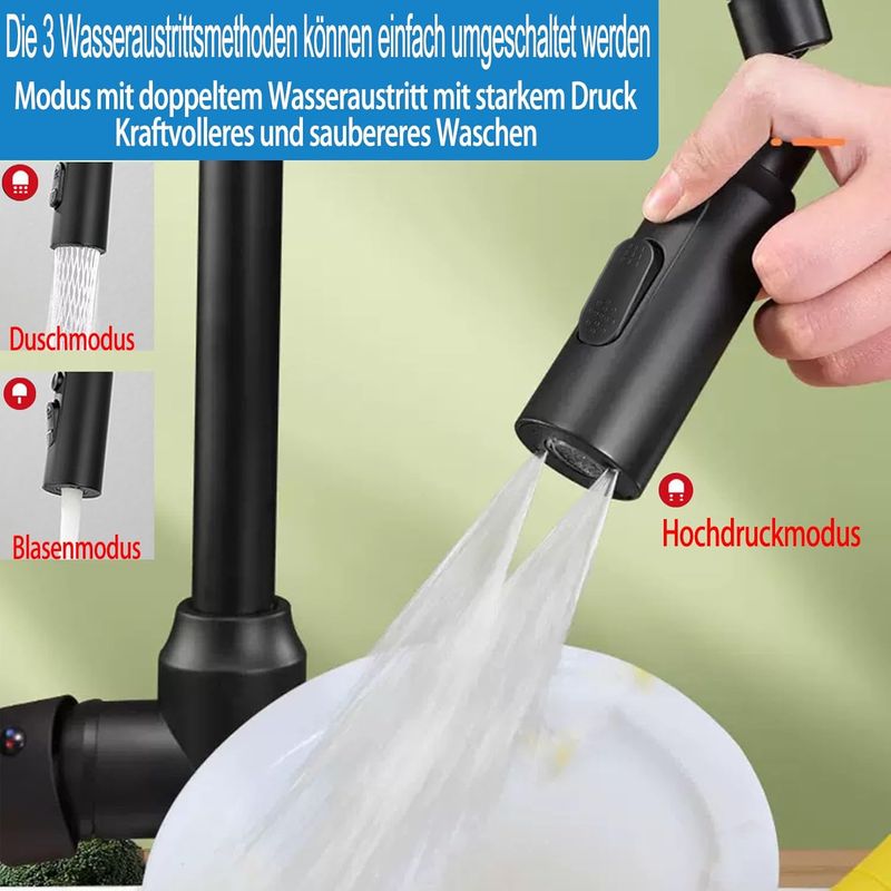 360° Drehbarer Strahlregler Für Küchenarmaturen, Schwarzer, Ausziehbarer Strahlregler, Verlängerungsdüse Für Badezimmerarmaturen, Mit 5 Gewindeadaptern Für M22 Auf M20, M22, M24, G1/2, Fm20