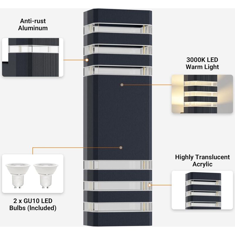 Wandleuchte Für Innen Und Außen, Ip65-schutzart, Gu10-sockel, Nach Oben/unten Gerichtet, 3000 K Led-wandleuchte – Garagenbeleuchtung, Anthrazit