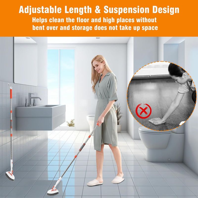 4-in-1-scheuerbürsten Mit Langem Griff, Verbesserte Duschreinigungsbürste, Bodenwischer Mit Mehreren Funktionen, Reinigungswerkzeuge Für Badezimmer, Badewanne, Fliesen, Fußleisten, Wände Und Böden