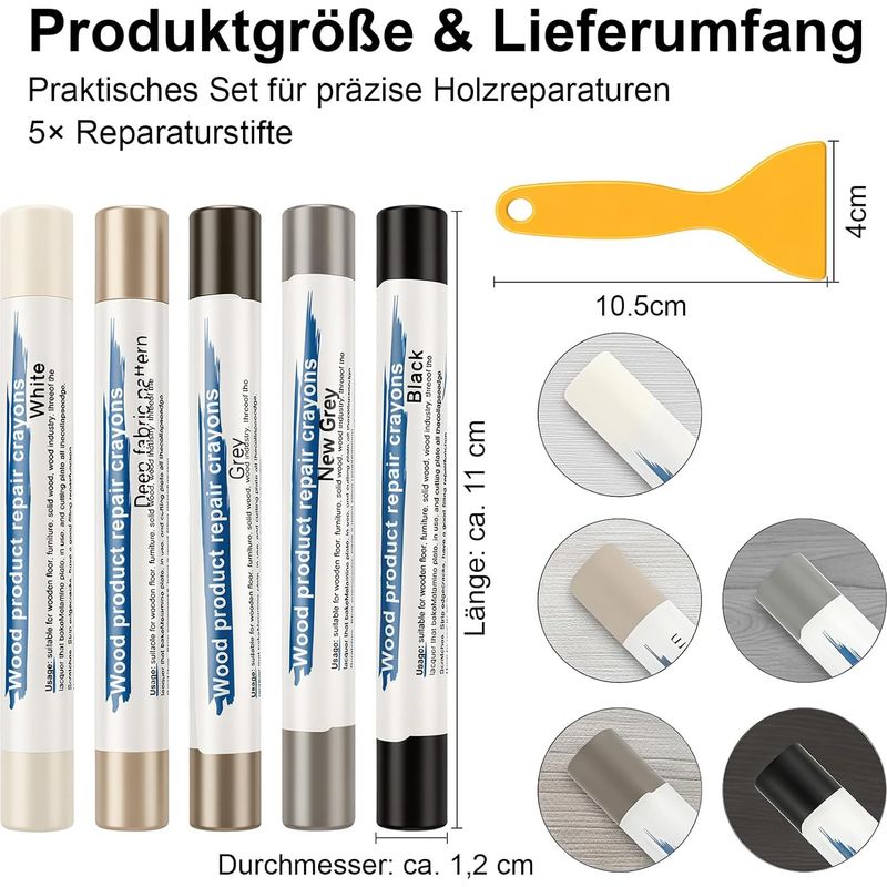 Hartwachs-reparaturset Für Holz-, Parkett- Und Laminatböden, 5 Farben Holzreparaturstift, Mit Spachtel, Kratzerreparatur Für Böden, Tische, Türen, Holz Und Pvc
