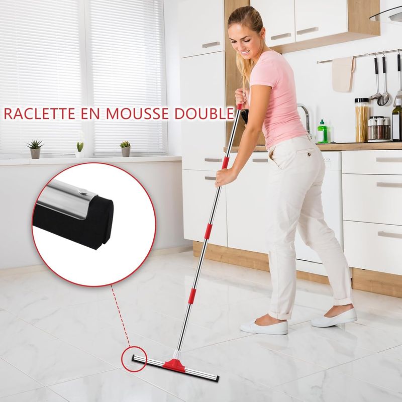 43 Cm Breiter Bodenabzieher Mit 147 Cm Langem Griff, Doppelschaum-bodenbürste, Abzieher-bodenreiniger Für Die Reinigung Von Garagen, Duschen, Badezimmern Und Küchen
