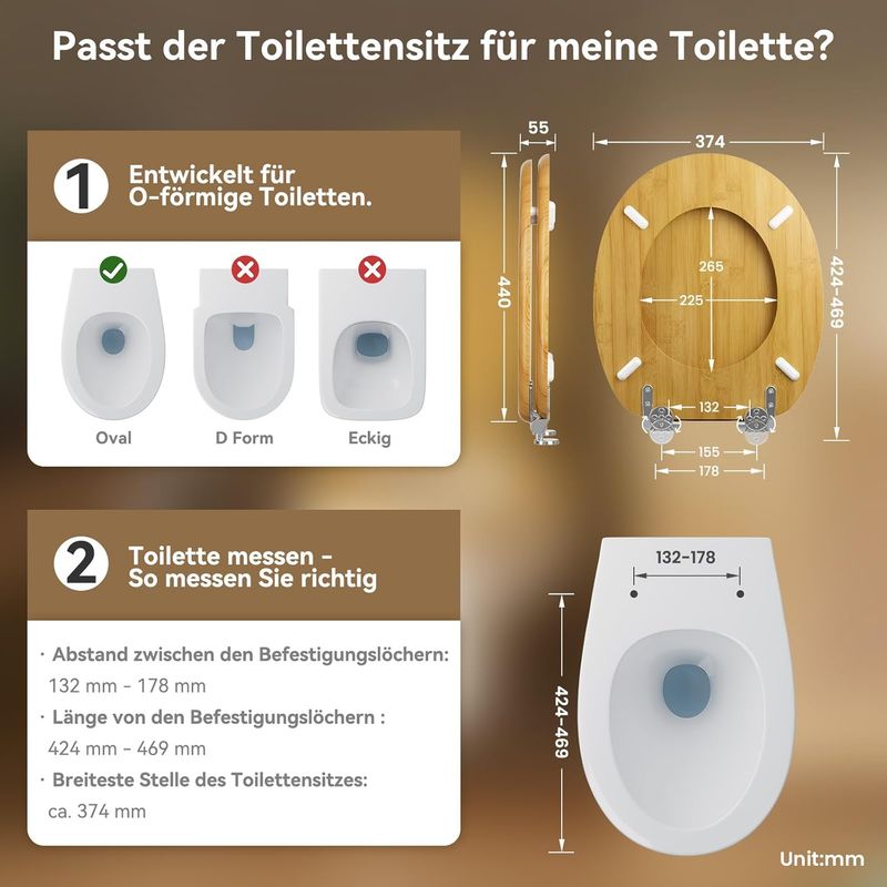 Wc-sitz Aus Holz Mit Absenkautomatik – O-form Aus Bambus Und Mdf – Antibakteriell – Absenkautomatik – Maximale Belastung: 175 Kg