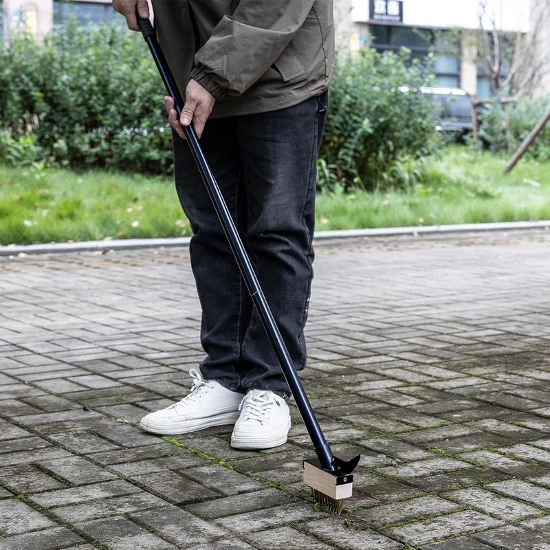 Unkrautbürste Mit Langem Stiel (128 Cm), Manueller Unkrautentferner, Gartengerät Mit Metallbürste Und Schaber, Unkrautentferner, Beseitigt Moos Auf Wegen, Gehwegen Und Pflastersteinen (4 Bürsten)
