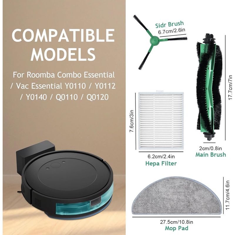 Zubehör Für Irobot Roomba 105 Combo/combo Essential/vac Essential Y0110 Y0112 Y0140 Q0110 Q0120/104 Vac/105 Vac: Ersatzteile Für Saugroboter, Rotierende Bürste, Filter, Reinigungstuch, Seitenbürsten