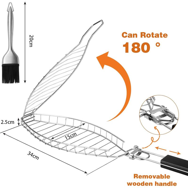 Fischgrill Für Den Grill, Edelstahl-grill Mit Ölpinsel, Zum Grillen Von Fisch, Steaks Und Hähnchenflügeln