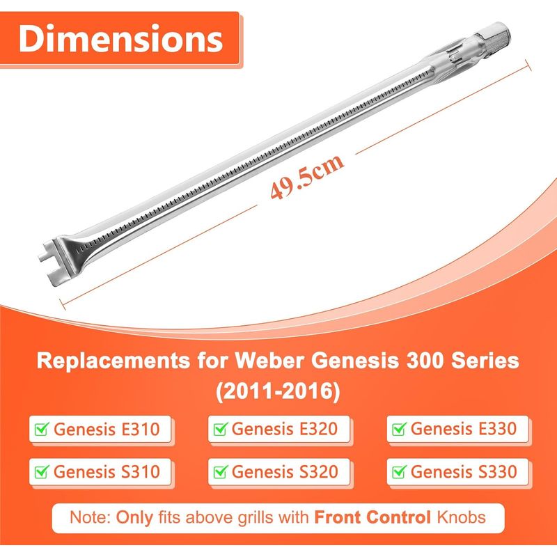 Set Mit 4 X 49,5 Cm Grillbrennern Für Weber Genesis 300, Genesis E330, E320, E310, S310, S320 Und S330 Gasgrills Mit Vorderen Brennerknöpfen, Brenner Aus Edelstahl 304 62752