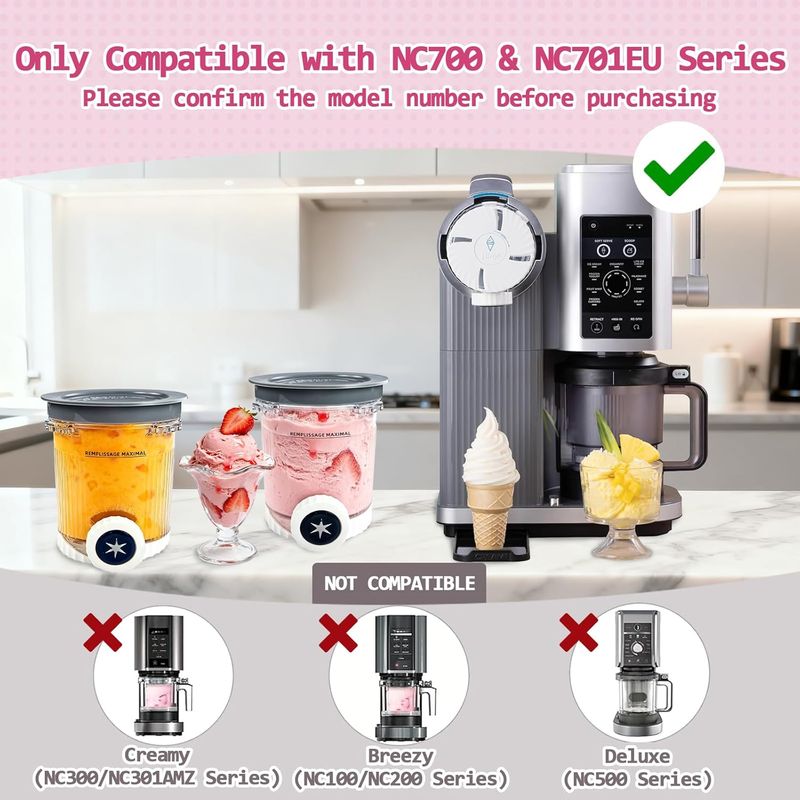 Set Mit 2 Kompatiblen Behältern Für Ninja Creami Swirl, 480 Ml Eisbehälter Für Ninja Nc700 Nc701eu, Bpa-frei Und Spülmaschinenfest
