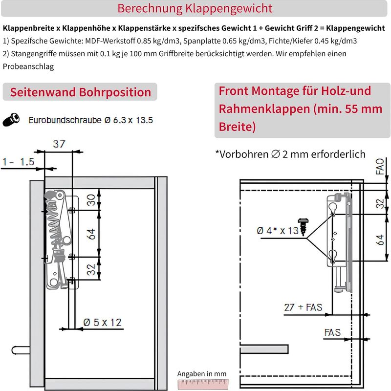 Klappscharnier – Grass Kinvaro T-57, 1 Paar (links + Rechts) – Vernickeltes Metall. Automatischer Aufwärtsschwenk Mit 240 N